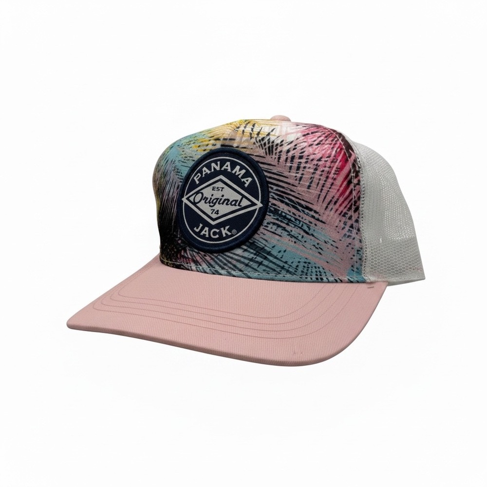 Panama Jack Trucker Hat Pink Tropical Palm Tree Mesh Snapback Cap NWT